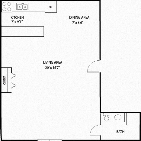 Floor plan for studio, 1 bath, 423 sqft